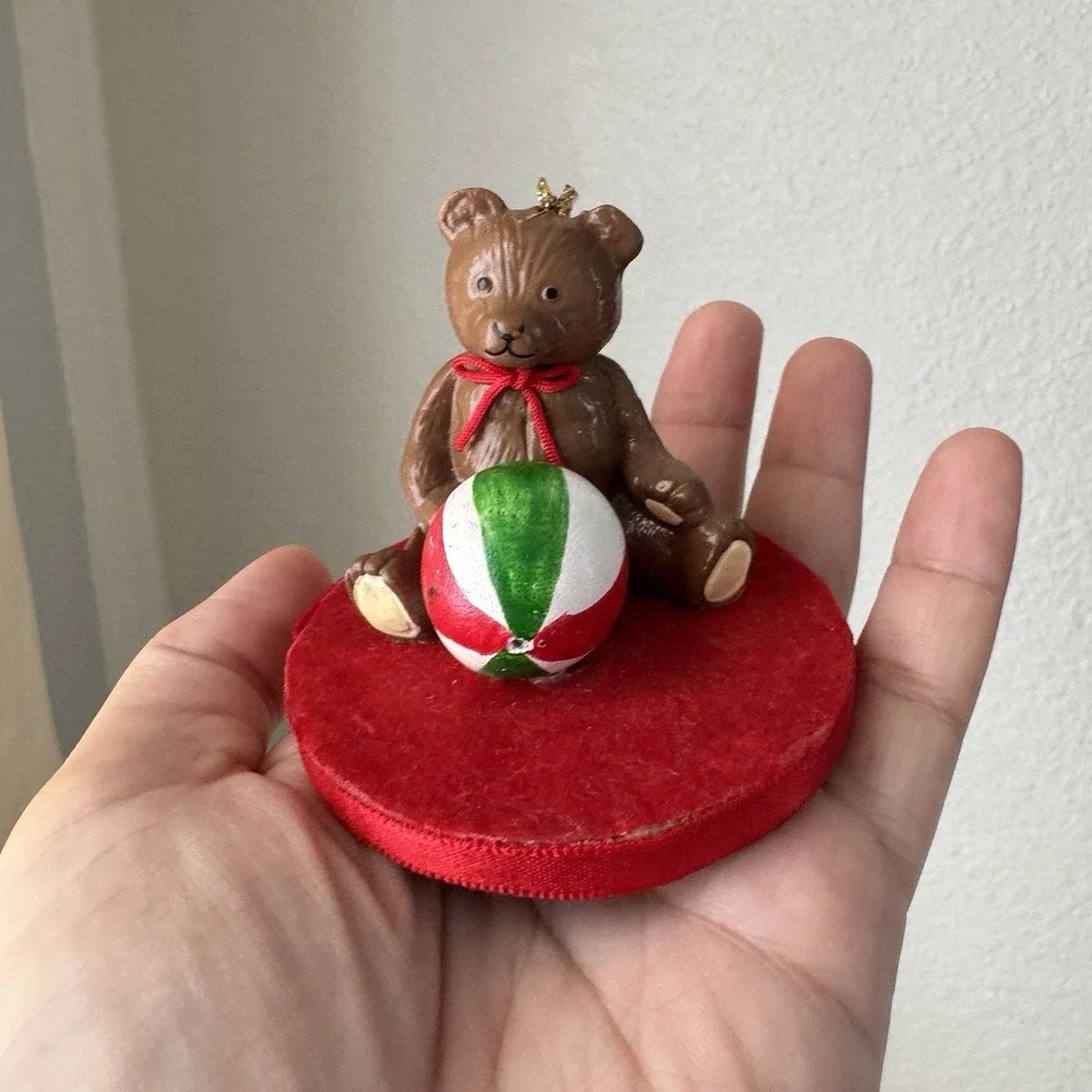 Vtg 80s Christmas Teddy Bear Ornaments w/ Ball Candle Lot 3‎ Kitsch Taiwan Red